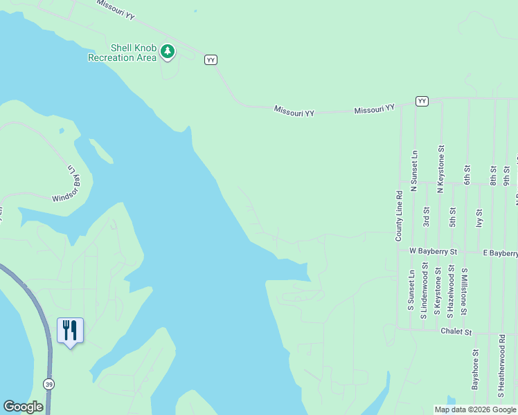 map of restaurants, bars, coffee shops, grocery stores, and more near 27056 Glade Rock Lane in Shell Knob