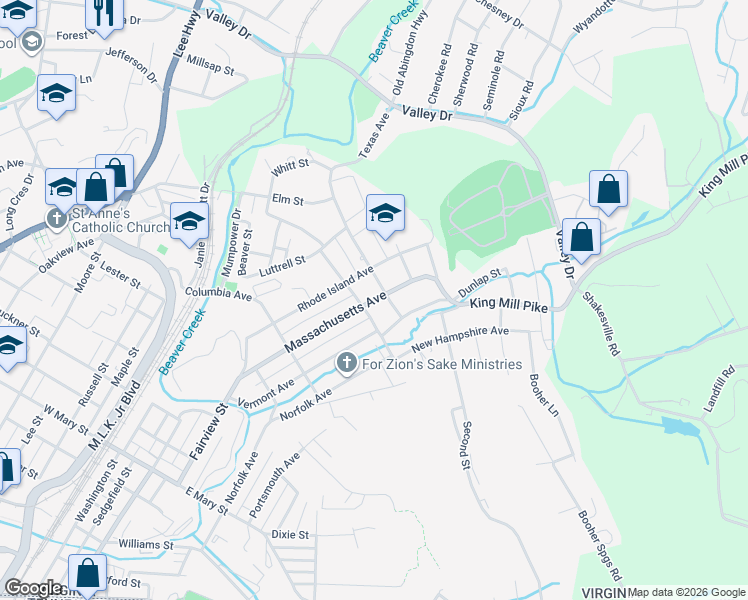 map of restaurants, bars, coffee shops, grocery stores, and more near 1304 McKinley Avenue in Bristol