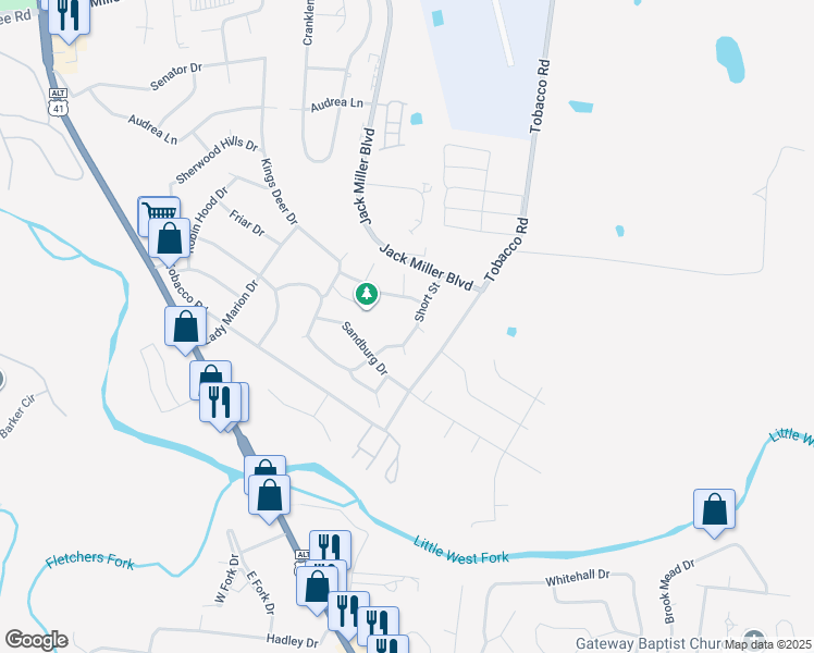 map of restaurants, bars, coffee shops, grocery stores, and more near 257 Short Street in Clarksville