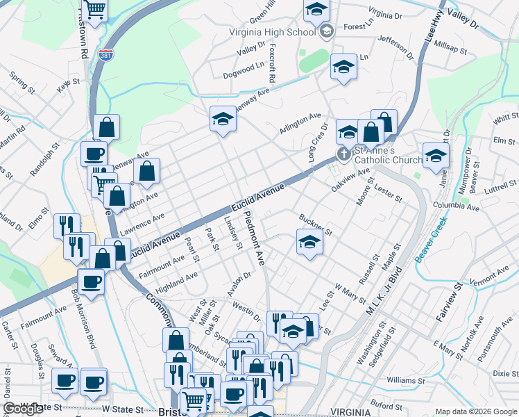 map of restaurants, bars, coffee shops, grocery stores, and more near Courtesy Alley in Bristol