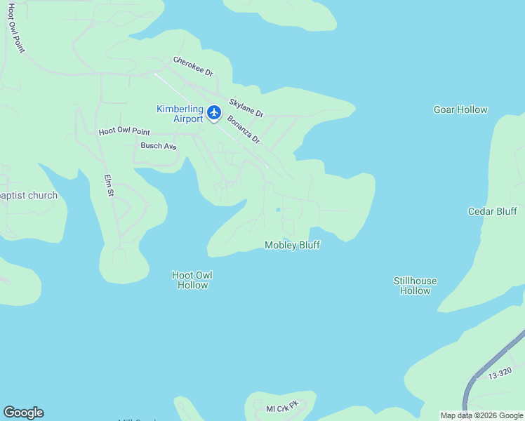 map of restaurants, bars, coffee shops, grocery stores, and more near 132 Shortleaf Lane in Kimberling City