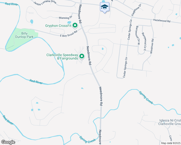 map of restaurants, bars, coffee shops, grocery stores, and more near 1342-1498 Needmore Road in Clarksville