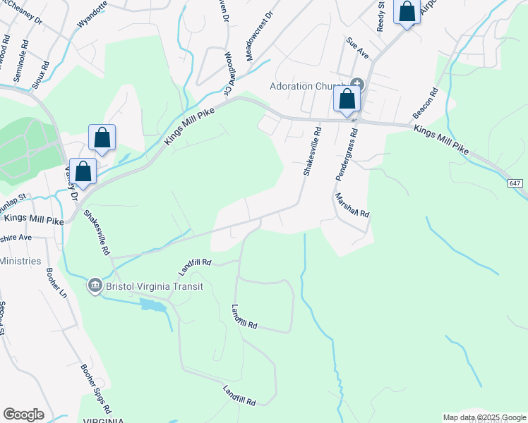 map of restaurants, bars, coffee shops, grocery stores, and more near 2416 Shakesville Road in Bristol