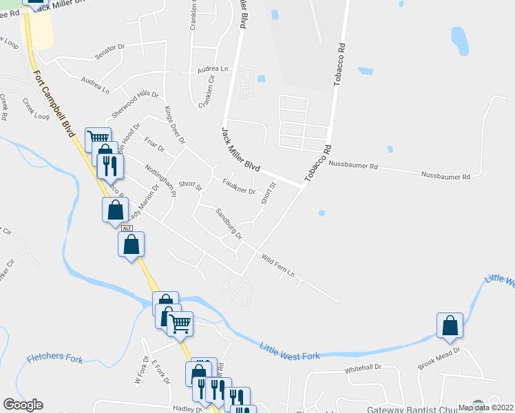 map of restaurants, bars, coffee shops, grocery stores, and more near 259 Short Street in Clarksville