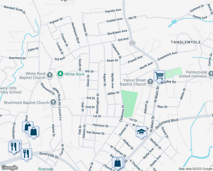 map of restaurants, bars, coffee shops, grocery stores, and more near 1426 Aspen Street in Danville