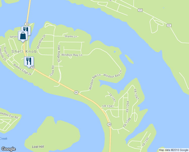 map of restaurants, bars, coffee shops, grocery stores, and more near Windsor Bay Lane in Shell Knob