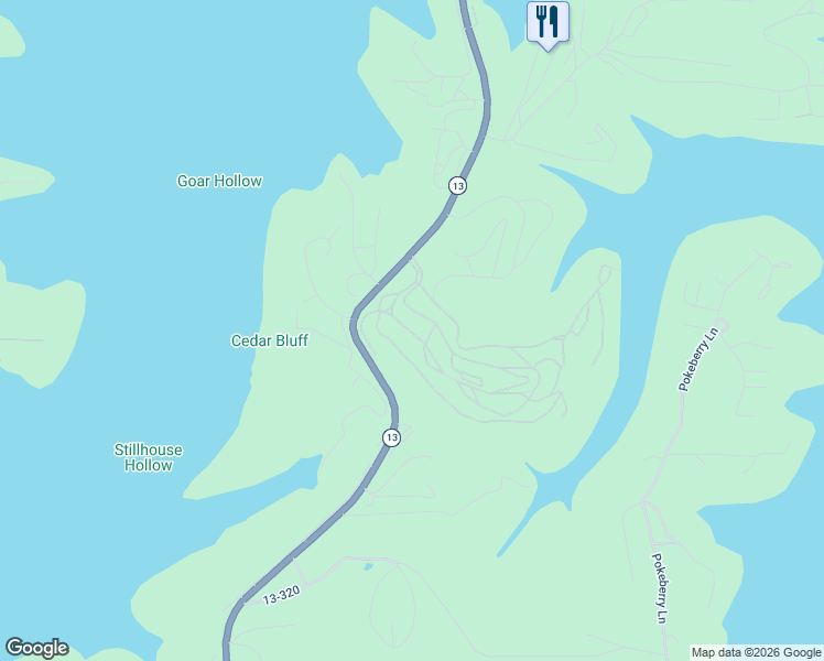 map of restaurants, bars, coffee shops, grocery stores, and more near 177 Ozark Mountain Resort Drive in Kimberling City