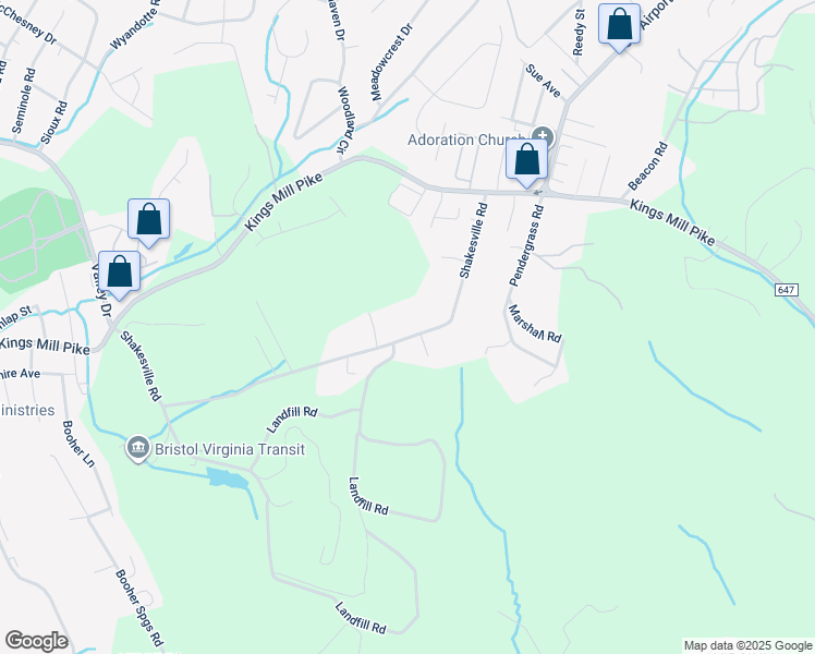 map of restaurants, bars, coffee shops, grocery stores, and more near 2416 Shakesville Road in Bristol
