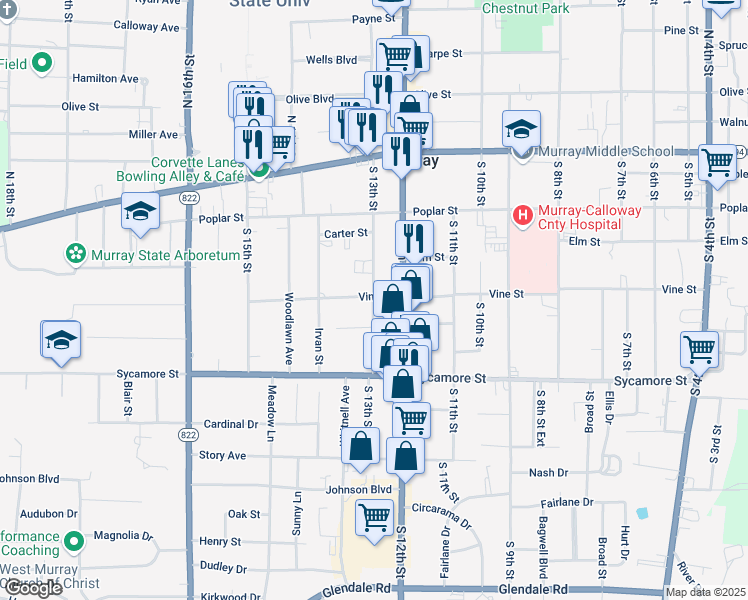 map of restaurants, bars, coffee shops, grocery stores, and more near 220 South 13th Street in Murray