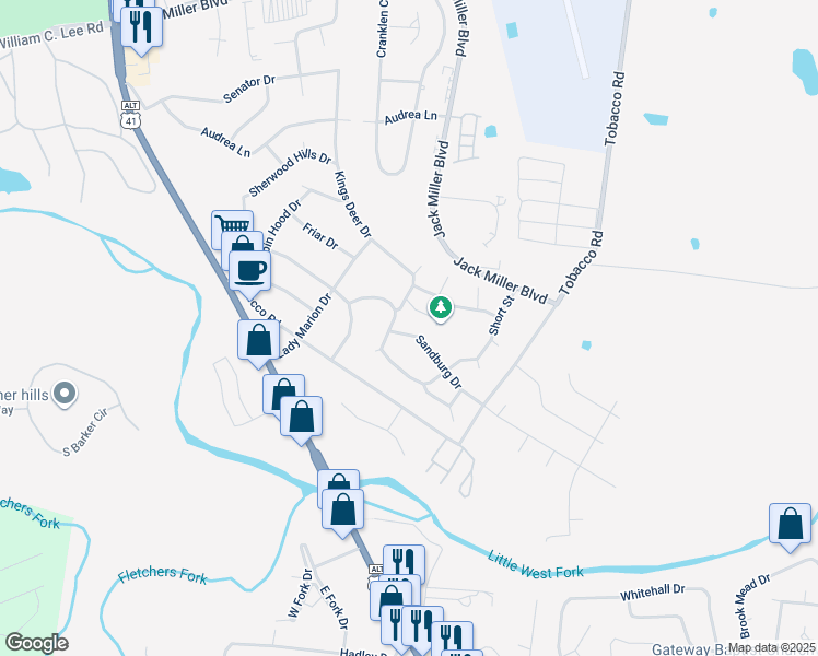 map of restaurants, bars, coffee shops, grocery stores, and more near 403 Sandburg Drive in Clarksville