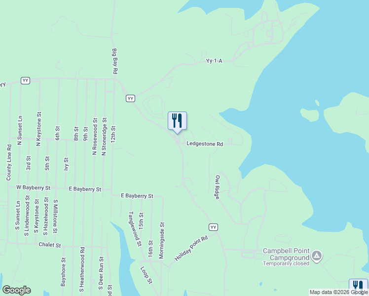 map of restaurants, bars, coffee shops, grocery stores, and more near 255 Lakeview Trailer Park Circle in Shell Knob