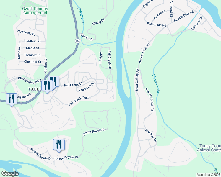 map of restaurants, bars, coffee shops, grocery stores, and more near 145 Creekside Court in Branson