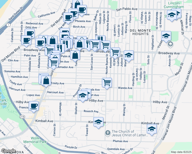 map of restaurants, bars, coffee shops, grocery stores, and more near 1266 Sonoma Avenue in Seaside