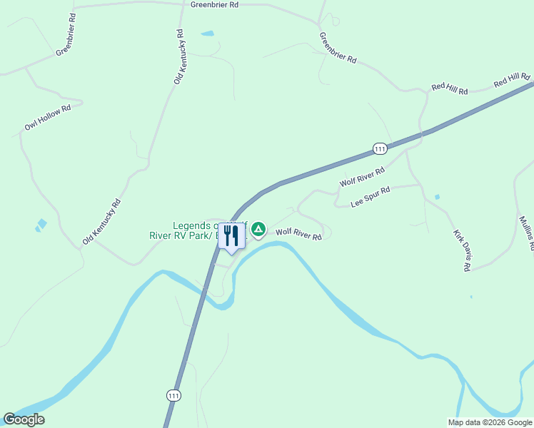 map of restaurants, bars, coffee shops, grocery stores, and more near 3095 Red Hill Road in Byrdstown