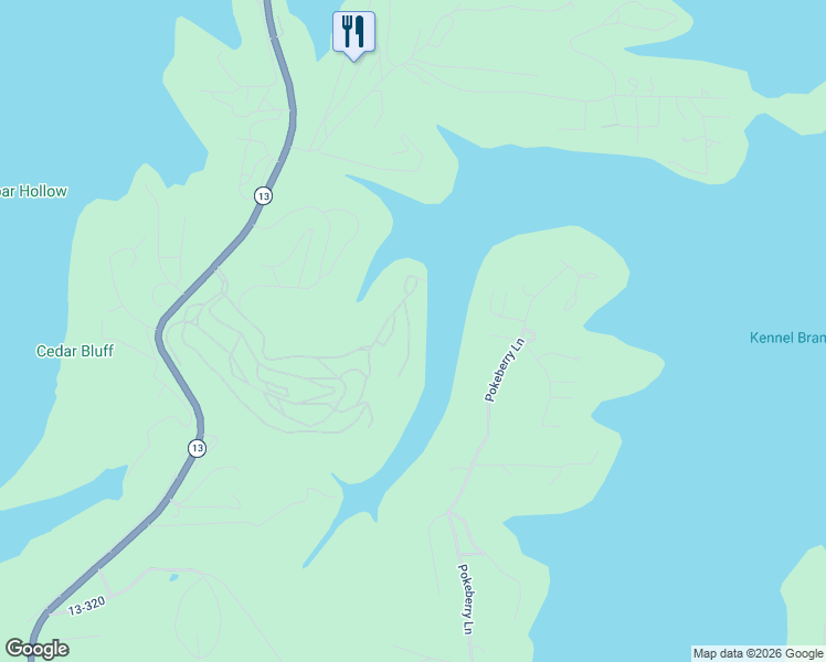 map of restaurants, bars, coffee shops, grocery stores, and more near Rocky Shore Terrace in Kimberling City