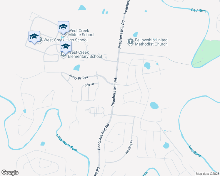 map of restaurants, bars, coffee shops, grocery stores, and more near 2183 Bandera Drive in Clarksville