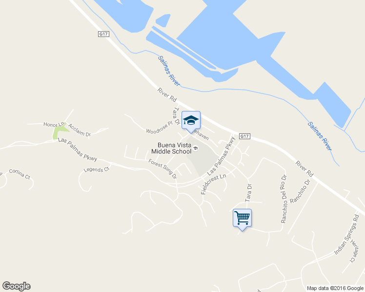 map of restaurants, bars, coffee shops, grocery stores, and more near 21905 Azure Crest Court in Salinas