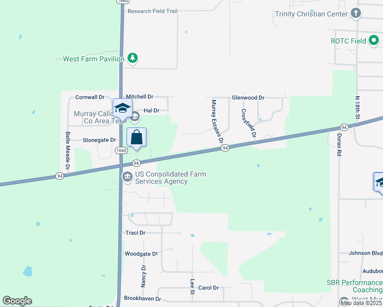 map of restaurants, bars, coffee shops, grocery stores, and more near 1765 Kentucky 94 in Murray