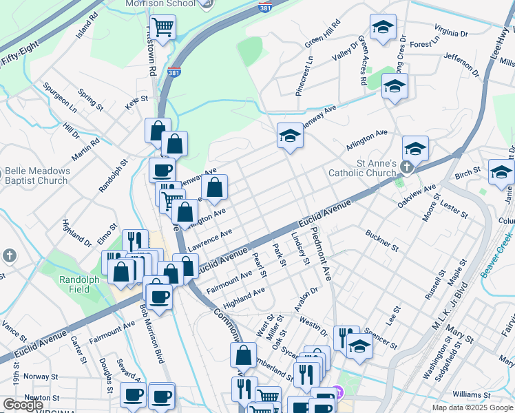 map of restaurants, bars, coffee shops, grocery stores, and more near 748 Park Street in Bristol