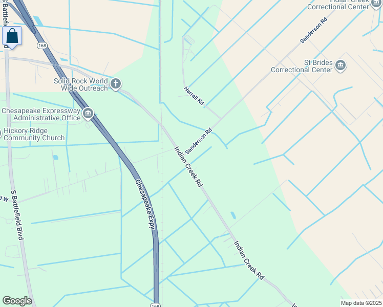 map of restaurants, bars, coffee shops, grocery stores, and more near 409 Sanderson Road in Chesapeake