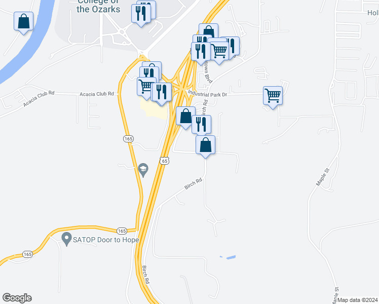 map of restaurants, bars, coffee shops, grocery stores, and more near Hollister Parkway in Hollister