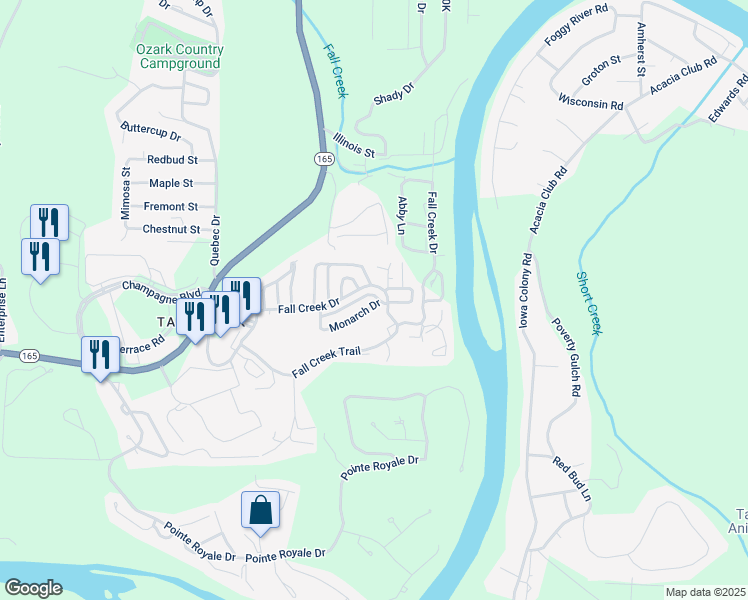 map of restaurants, bars, coffee shops, grocery stores, and more near 441 Monarch Drive in Branson