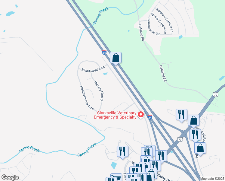 map of restaurants, bars, coffee shops, grocery stores, and more near 701 Kennedy Lane in Clarksville
