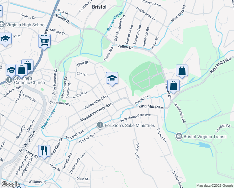 map of restaurants, bars, coffee shops, grocery stores, and more near 1401-1445 Rhode Island Ave in Bristol