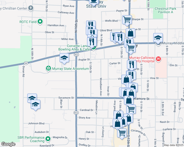 map of restaurants, bars, coffee shops, grocery stores, and more near 205-299 South 15th Street in Murray