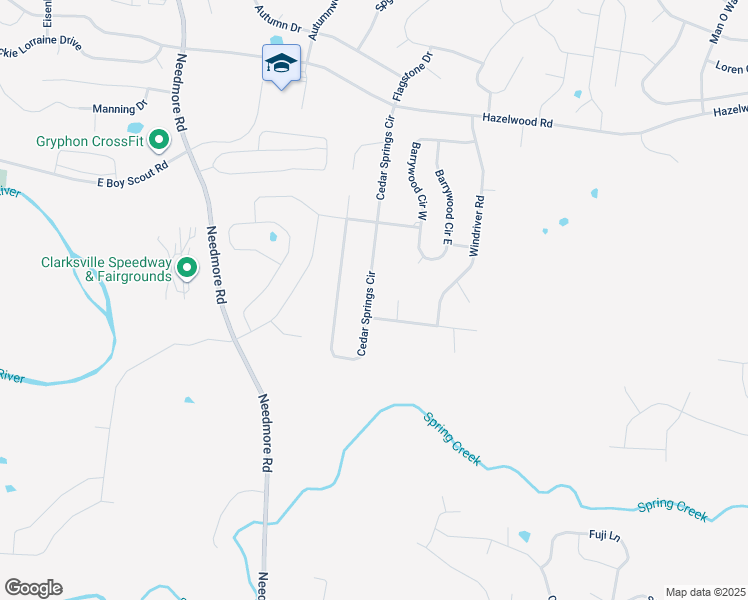 map of restaurants, bars, coffee shops, grocery stores, and more near 1577 Cedar Springs Circle in Clarksville