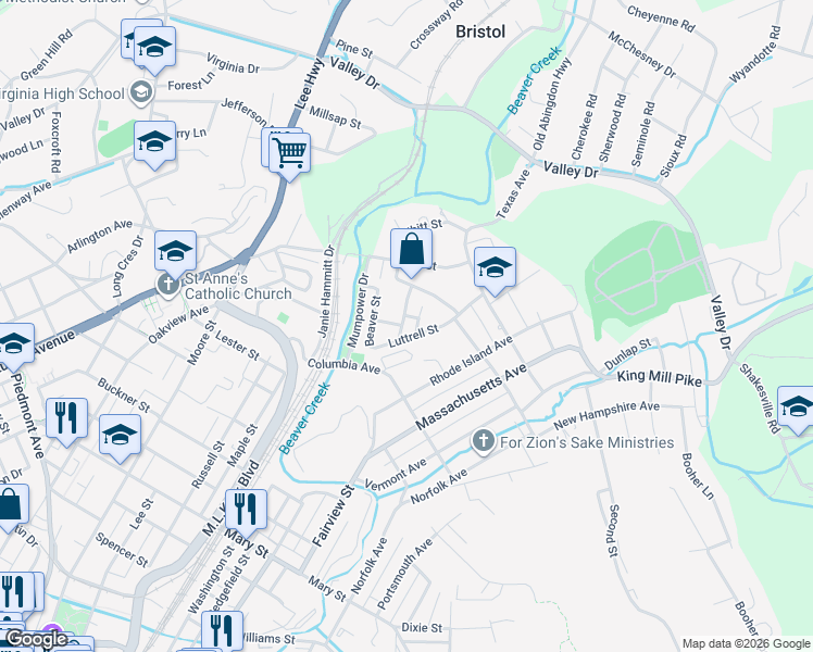 map of restaurants, bars, coffee shops, grocery stores, and more near 209-349 Luttrell St in Bristol