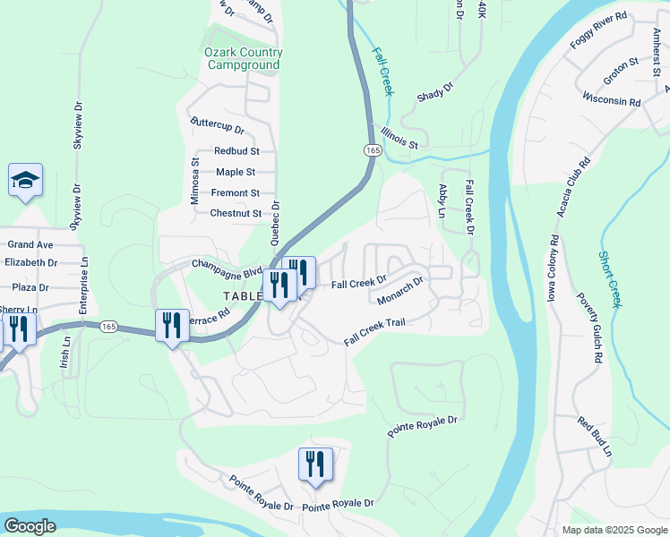 map of restaurants, bars, coffee shops, grocery stores, and more near 321 Sunshine Circle in Branson