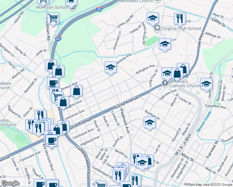map of restaurants, bars, coffee shops, grocery stores, and more near 719 Piedmont Avenue in Bristol