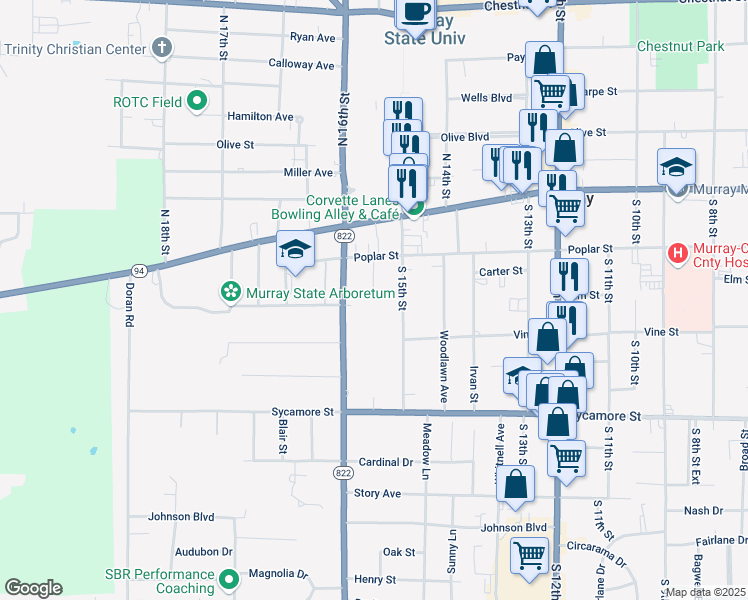 map of restaurants, bars, coffee shops, grocery stores, and more near 223 Brentwood Avenue in Murray