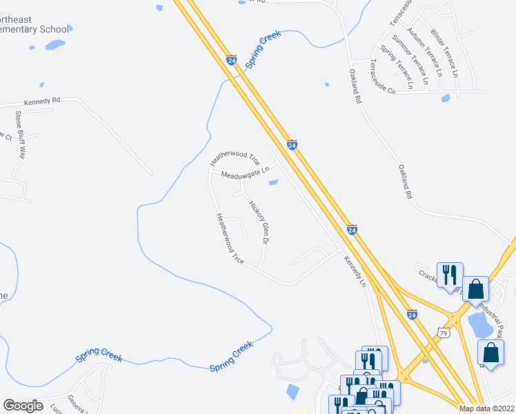 map of restaurants, bars, coffee shops, grocery stores, and more near 3479 Hickory Glen Drive in Clarksville