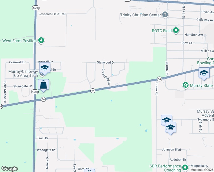 map of restaurants, bars, coffee shops, grocery stores, and more near 103 Crossfield Drive in Murray