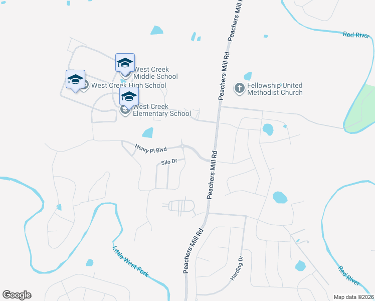 map of restaurants, bars, coffee shops, grocery stores, and more near 2199 Bandera Drive in Clarksville
