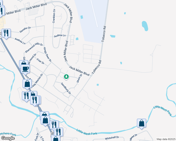 map of restaurants, bars, coffee shops, grocery stores, and more near 699 Jack Miller Boulevard in Clarksville