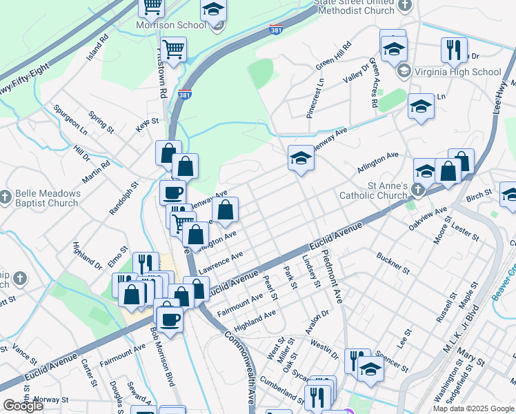 map of restaurants, bars, coffee shops, grocery stores, and more near 816 Prospect Avenue in Bristol