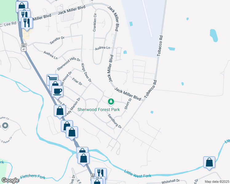 map of restaurants, bars, coffee shops, grocery stores, and more near 223 Faulkner Court in Clarksville