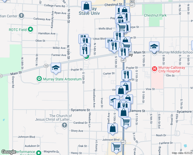 map of restaurants, bars, coffee shops, grocery stores, and more near 209 Woodlawn Avenue in Murray