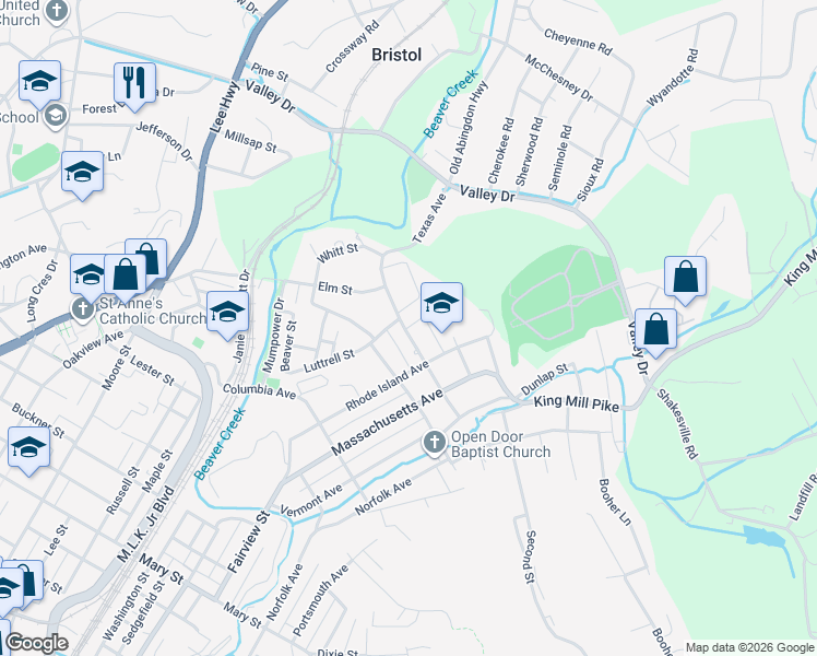 map of restaurants, bars, coffee shops, grocery stores, and more near 1405 Eads Avenue in Bristol