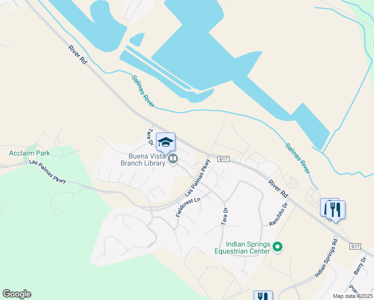 map of restaurants, bars, coffee shops, grocery stores, and more near 18197 Stonegate Court in Salinas