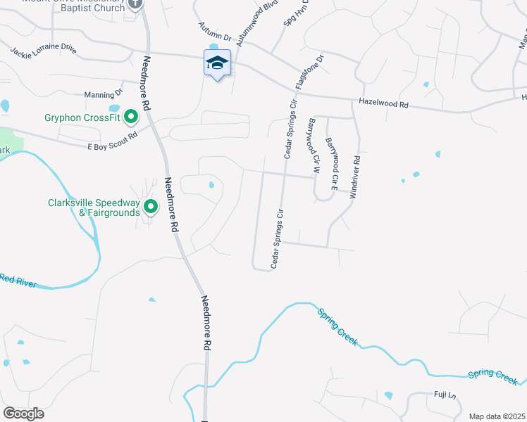 map of restaurants, bars, coffee shops, grocery stores, and more near 1480 Cedar Springs Circle in Clarksville