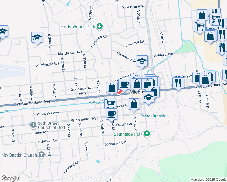 map of restaurants, bars, coffee shops, grocery stores, and more near 141 Edgewood Court in Middlesboro