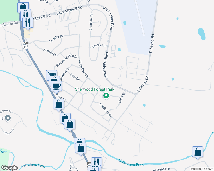 map of restaurants, bars, coffee shops, grocery stores, and more near 224 Faulkner Court in Clarksville