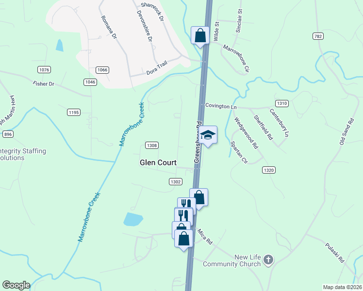 map of restaurants, bars, coffee shops, grocery stores, and more near 217 Ken Lane in Ridgeway