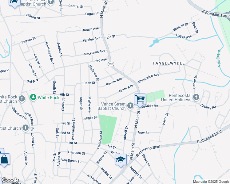 map of restaurants, bars, coffee shops, grocery stores, and more near 168 North Avenue in Danville