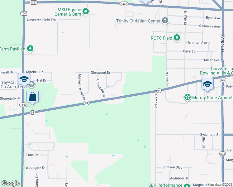 map of restaurants, bars, coffee shops, grocery stores, and more near 1344 Kentucky 94 in Murray