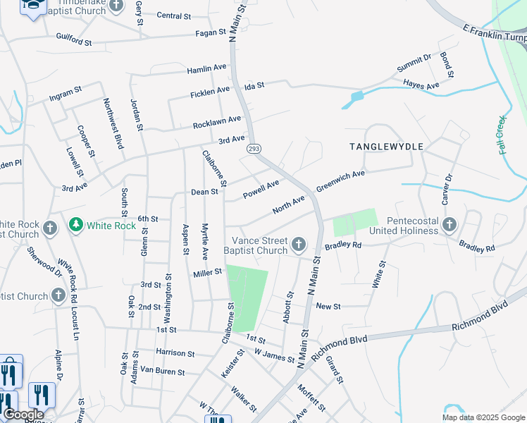 map of restaurants, bars, coffee shops, grocery stores, and more near 168 North Avenue in Danville